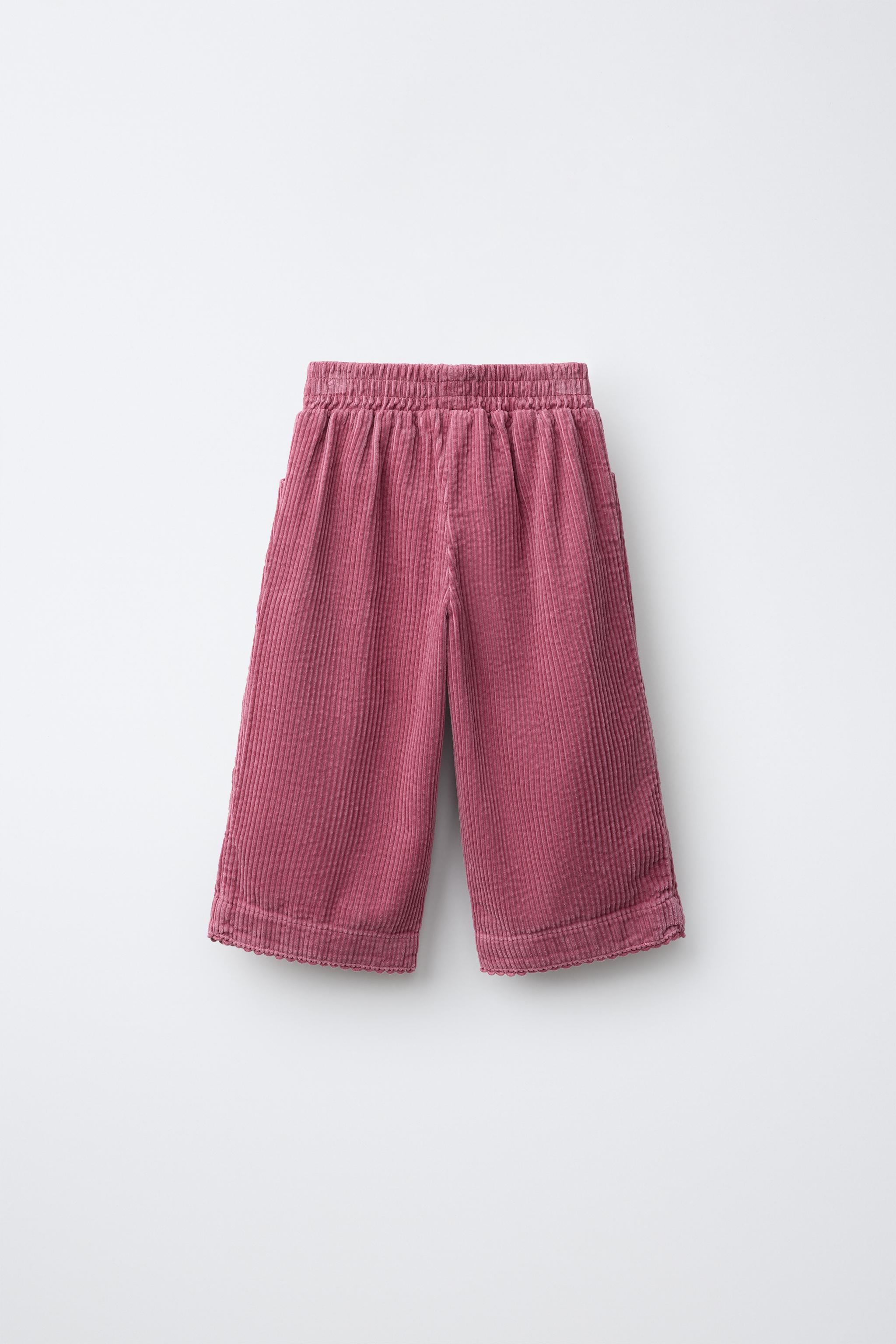 CORDUROY WIDE-LEG PANTS WITH LACE TRIM