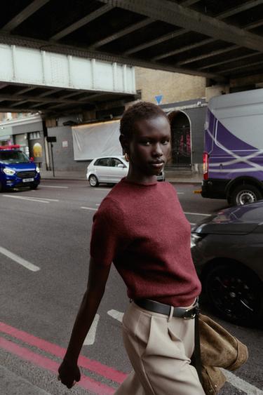 SHORT SLEEVE KNIT SWEATER - Burgundy by Zara - Image 3