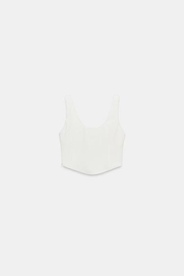 TOP TEXTURÉ BRODÉ STYLE CORSET - Écru de Zara - Image 6