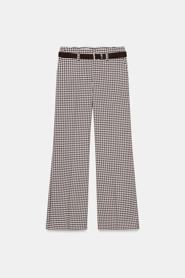 GINGHAM STRAIGHT TROUSERS WITH BELT - Brown by Zara - Image 7