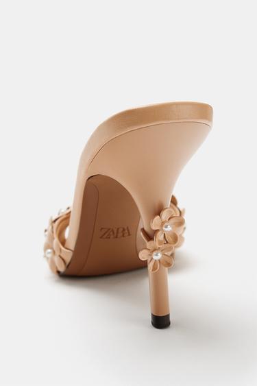 FLORAL APPLIQUÉ HEELED SANDALS - Beige by Zara - Image 3