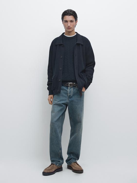 Cotton knit cardigan with pockets