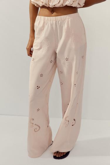 EMBROIDERED PYJAMA TROUSERS - Pale pink by Zara