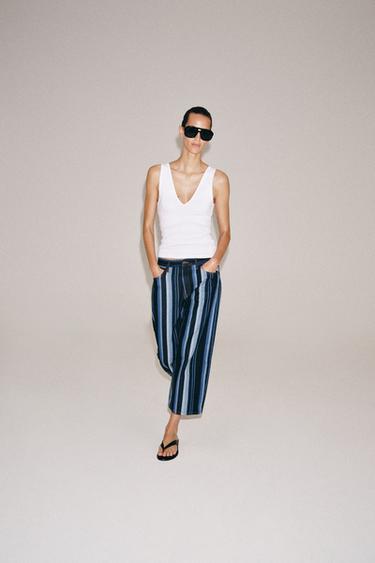 JEANS ZW COLLECTION CULOTTE RAYAS TIRO MEDIO - Azul de Zara