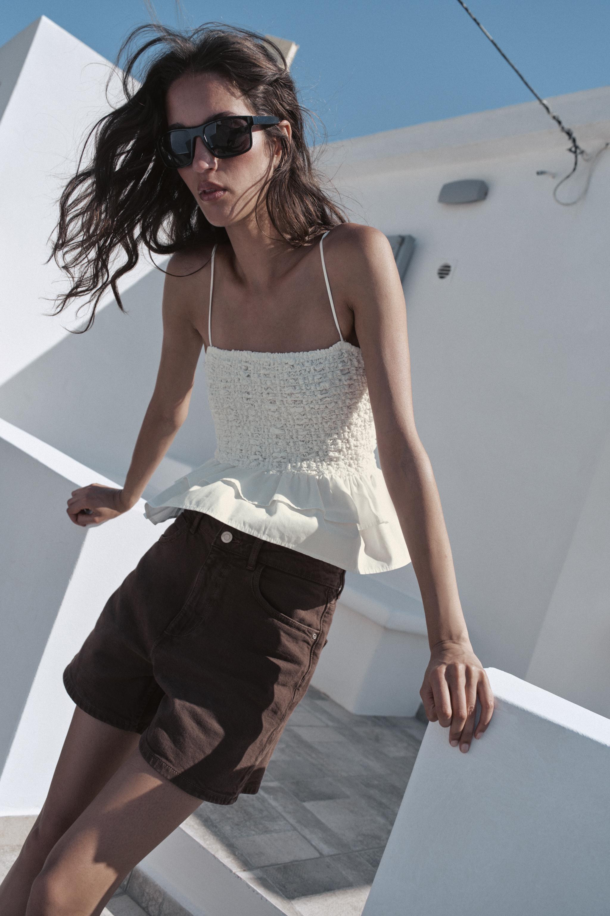 ZARA　リブニットペプラムトップス　Mサイズ ZARA】 ○＃リブニットペプラムトップス○ TOP RIB PUNTO PEPLUM