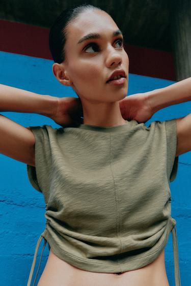 RUSTIC GATHERED T-SHIRT - Khaki by Zara - Image 2