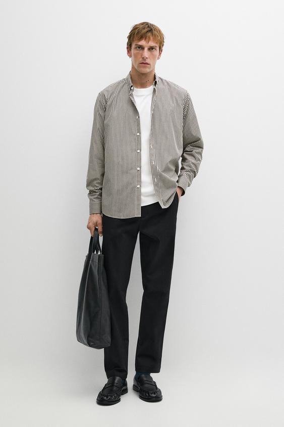 Chemise regular fit à carreaux - Marron de Zara - Image 0