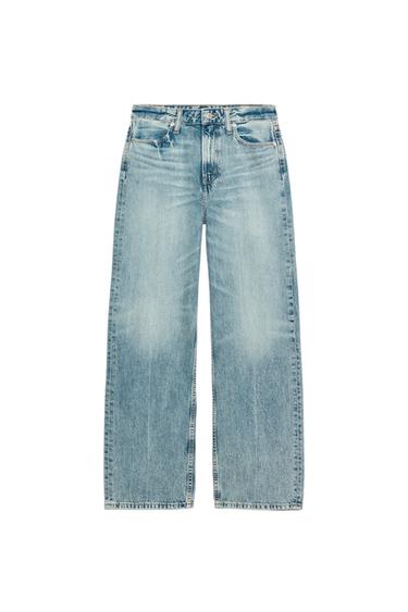Zara ZW COLLECTION 高腰直筒版型牛仔褲 - 藍色