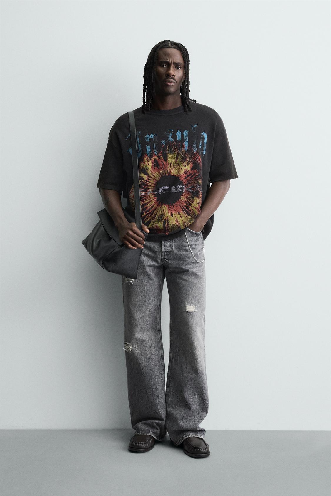 ТРИКОТАЖНАЯ ФУТБОЛКА С КОМБИНИРОВАННЫМ ПРИНТОМ ZARA