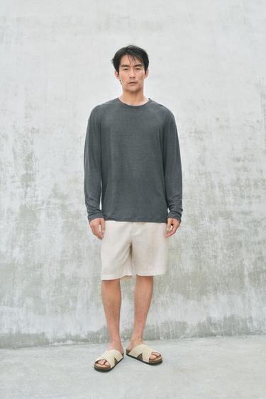Zara 100% 亞麻短褲 - 淺米色