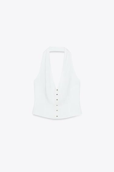 HALTER WAISTCOAT TOP LINEN BLEND - White by Zara