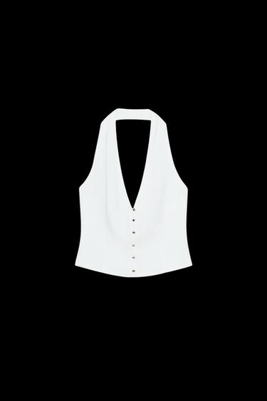 HALTER WAISTCOAT TOP LINEN BLEND - White by Zara - Image 0