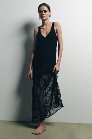 ĐẦM DỆT KIM PHỐI REN - Màu đen từ Zara