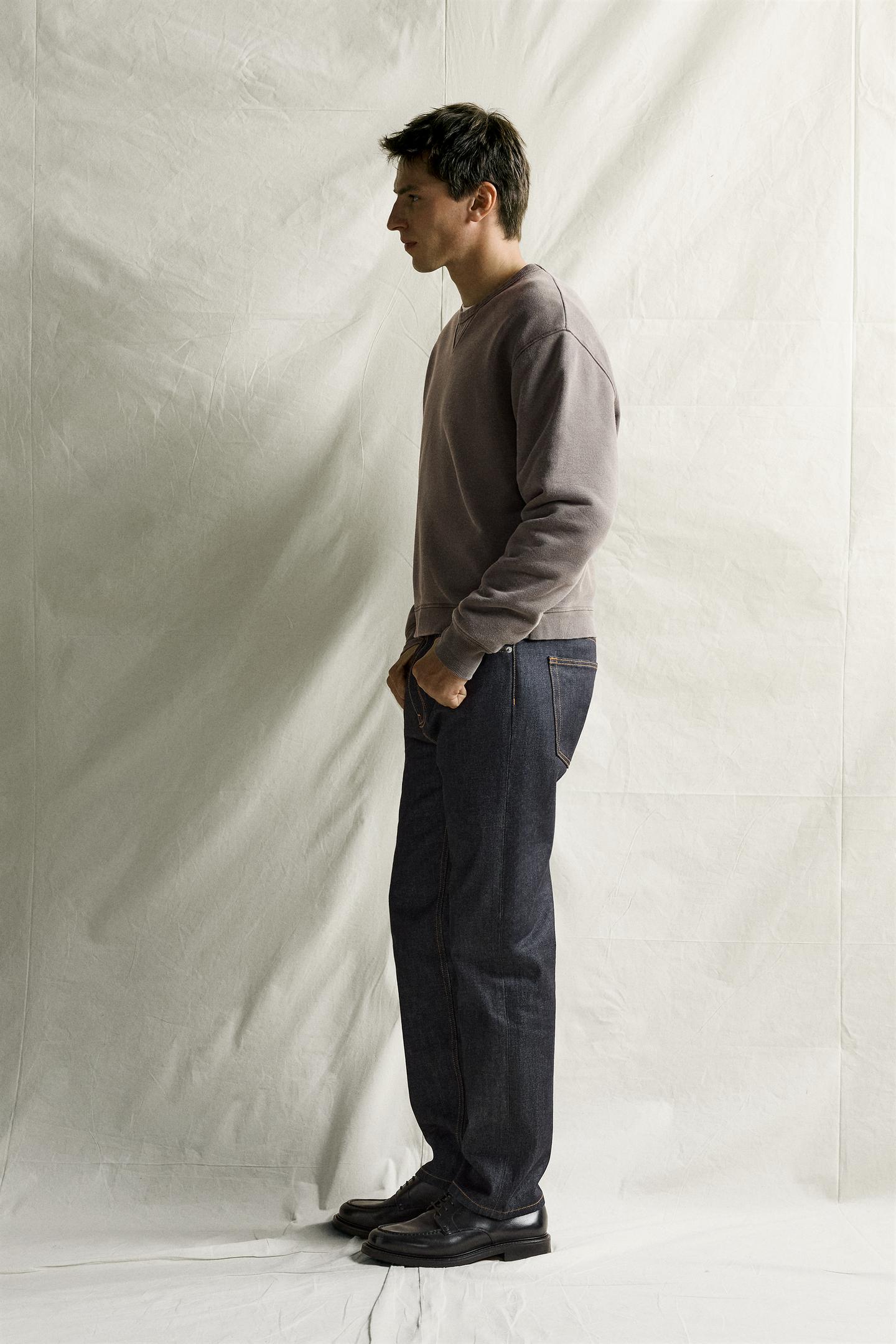 Мужская толстовка Zara Regular Fit Crewneck, цвет: Чёрный / Коричневый — фото 4