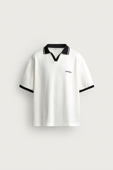 RELAXED FIT TEXTURED EMBROIDERED POLO SHIRT - Oyster-white by Zara