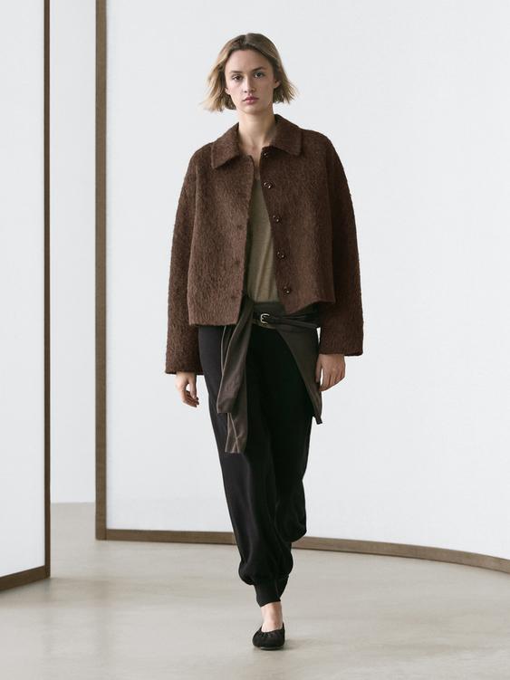 Alpaca wool cardigan with shirt collar