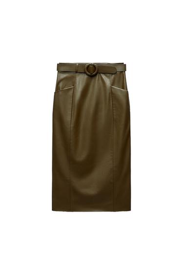 BELTED FAUX LEATHER PENCIL SKIRT