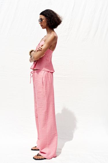 PANTALON LARGE RAYÉ - Rose de Zara - Image 4