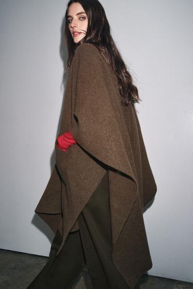 CAPE EN MAILLE LONGUE - Marron clair de Zara
