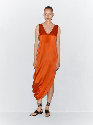 Vestido asimétrico drapeado seda - Limited edition - Naranja de Zara - Imagen 0