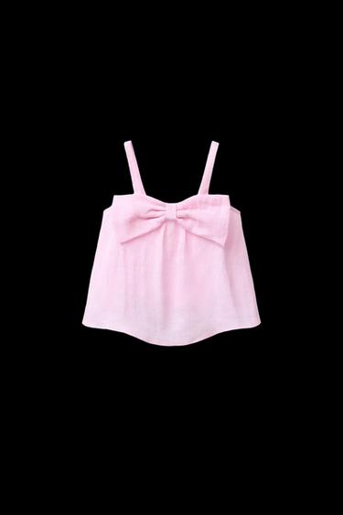 100% LINEN TOP WITH BOW - Pink by Zara - Image 0