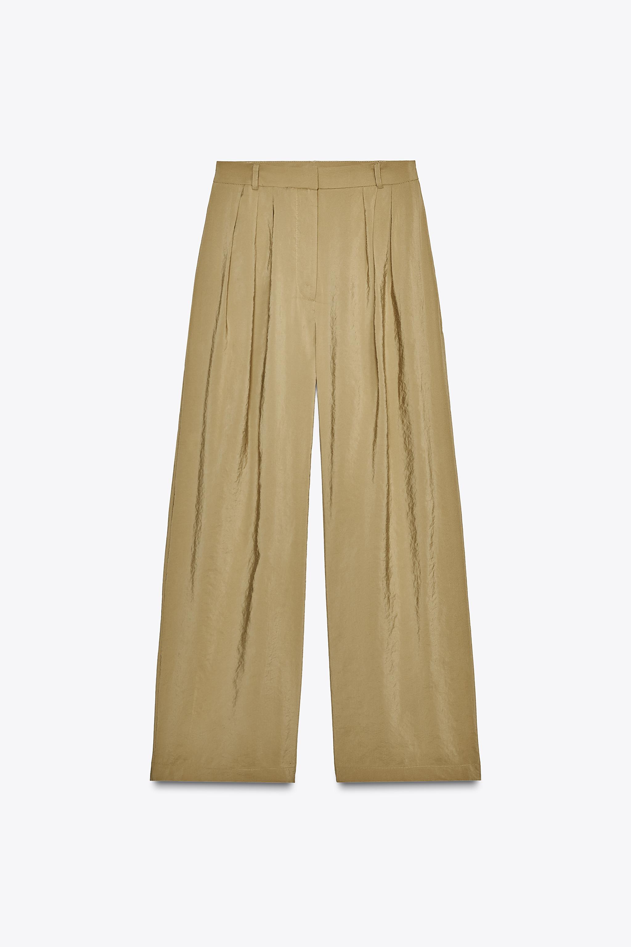 WIDE LEG PLEATED PANTS - Light khaki | ZARA United States