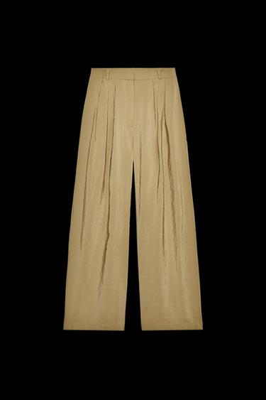 WIDE-LEG TROUSERS WITH DARTS - Light khaki by Zara