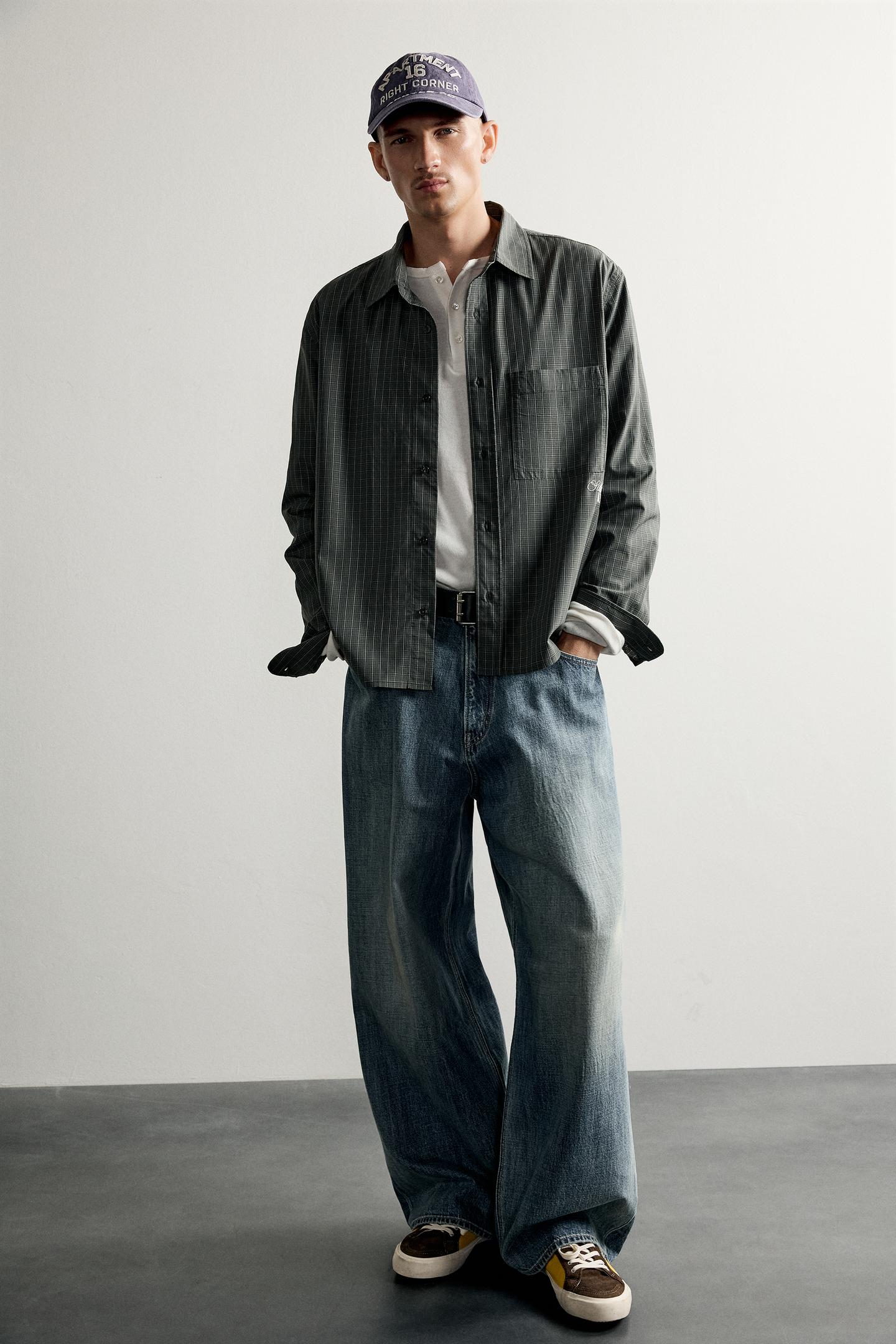 Мужская рубашка Zara Boxy Fit Plaid, цвет: Зелёный — фото 6