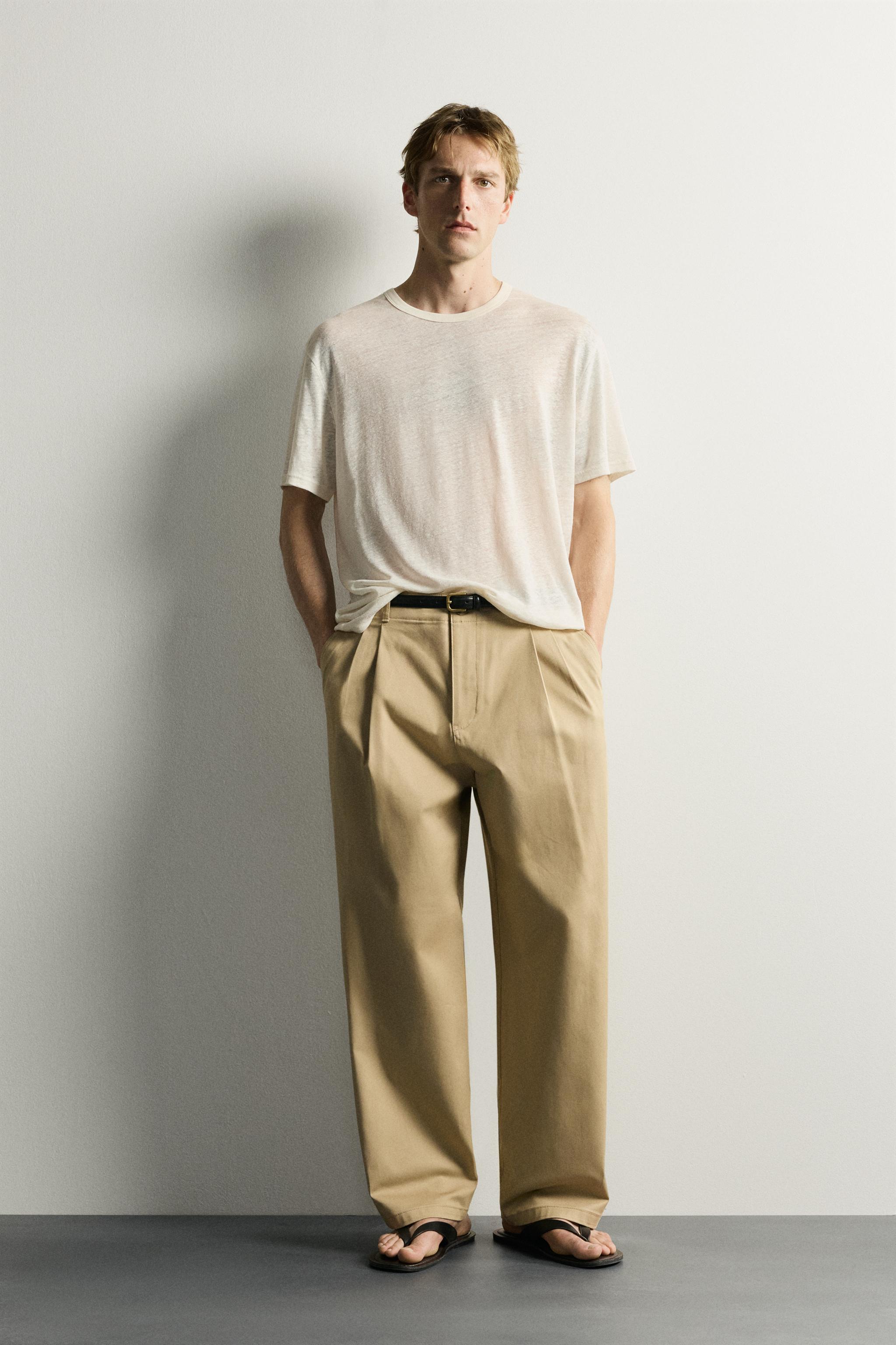 Мужские футболки Zara RELAXED FIT 100% LINEN T-SHIRT