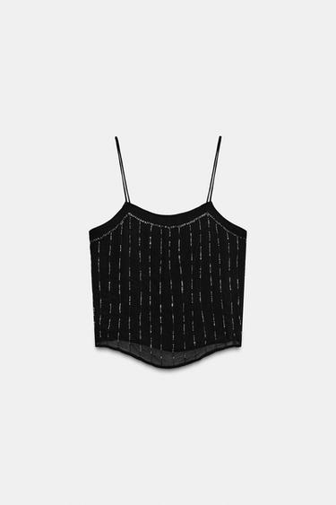 BEADED STRAPPY TOP - Black by Zara