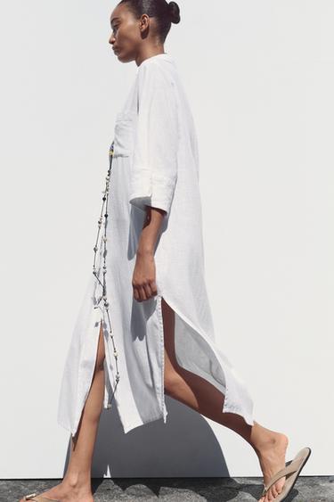 ROBE CHEMISE EN LIN - Blanc de Zara - Image 3