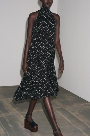 ZW COLLECTION HALTER POLKA DOT DRESS - Black / White by Zara - Image 3