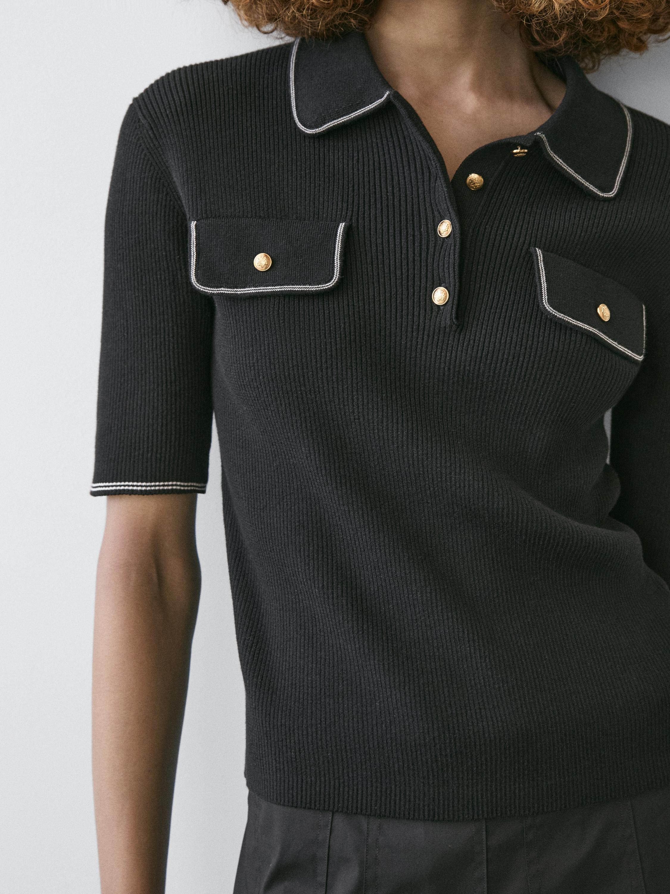 Cotton knit polo shirt with contrast detail