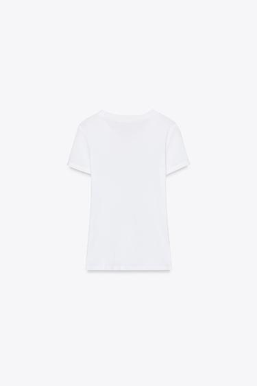 SHORT SLEEVE COTTON T-SHIRT - Oyster-white by Zara - Image 4