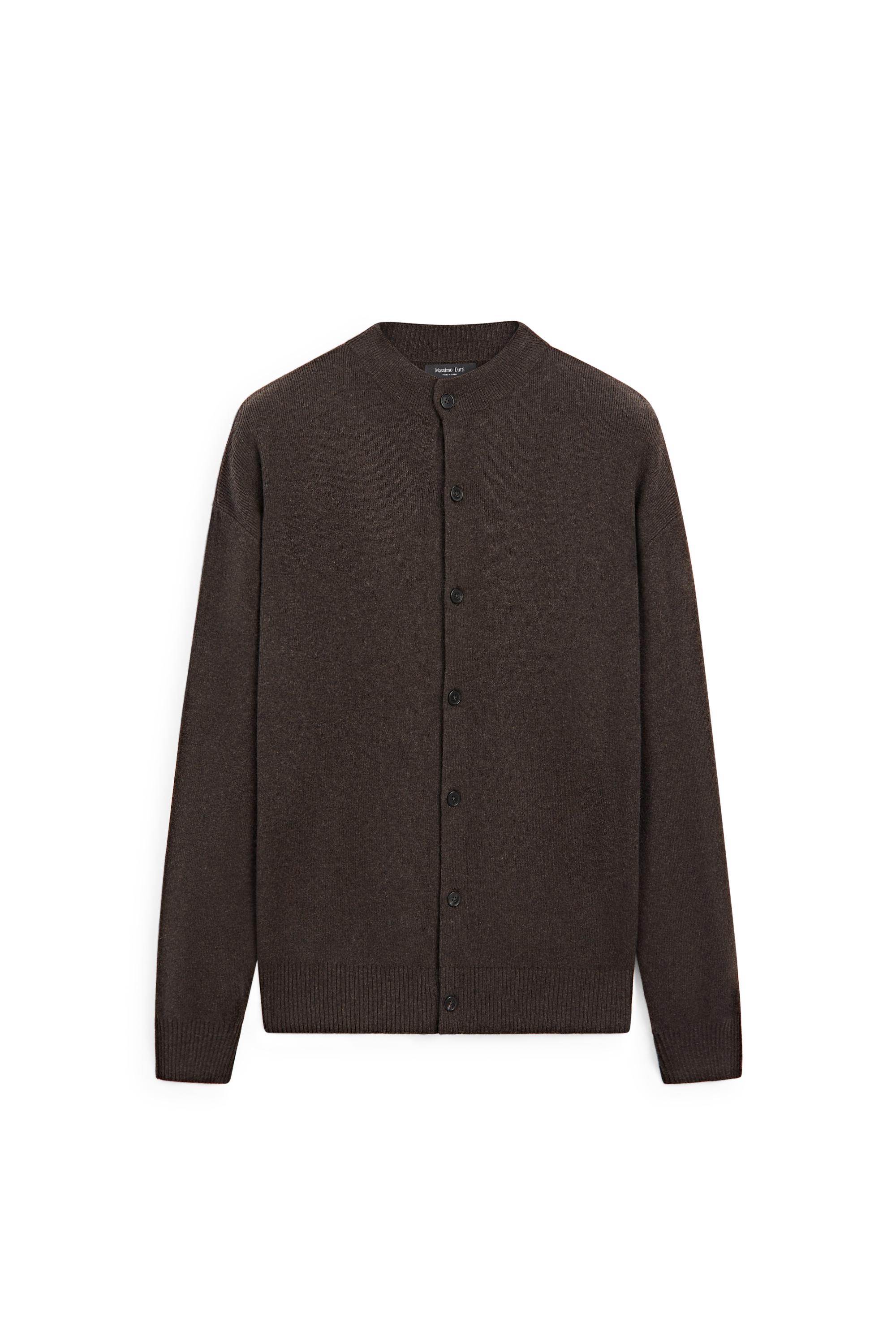 Mock-neck knit cardigan with button detail - Brown | ZARA United