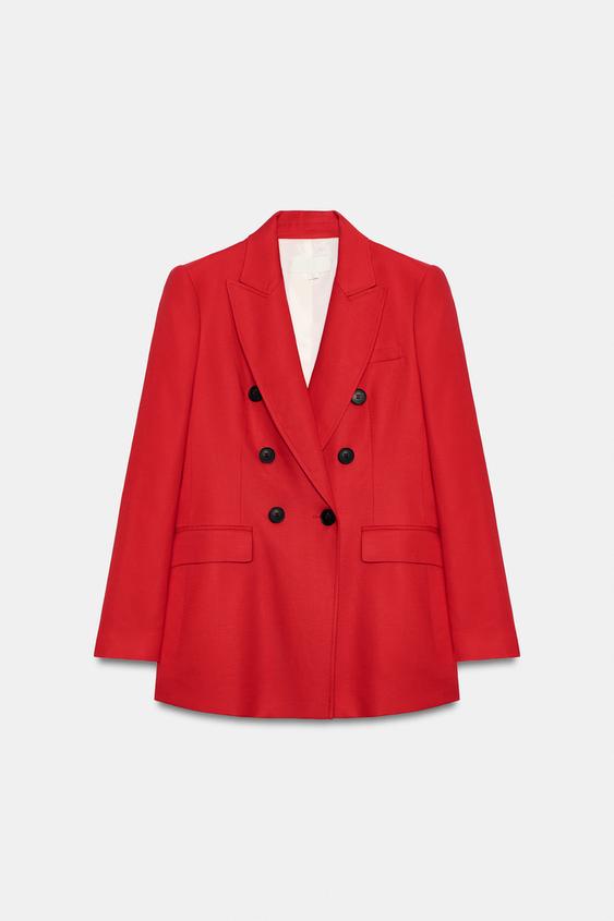 LINEN BLEND DOUBLE-BREASTED BLAZER - Red by Zara - Image 0