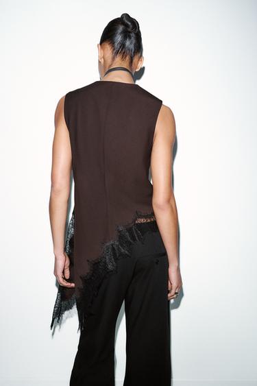 TOP ASYMÉTRIQUE AVEC DENTELLE - Marron de Zara - Image 6