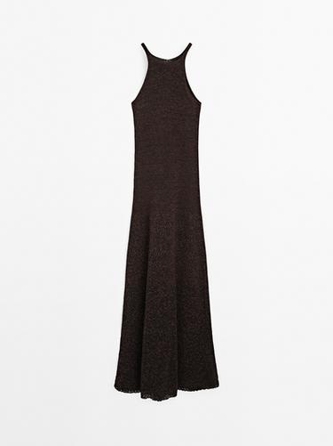 Zara Long knit cotton blend dress - Brown