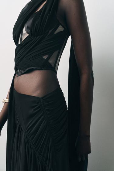 JUPE MIDI GEORGETTE DRAPÉE - Noir de Zara