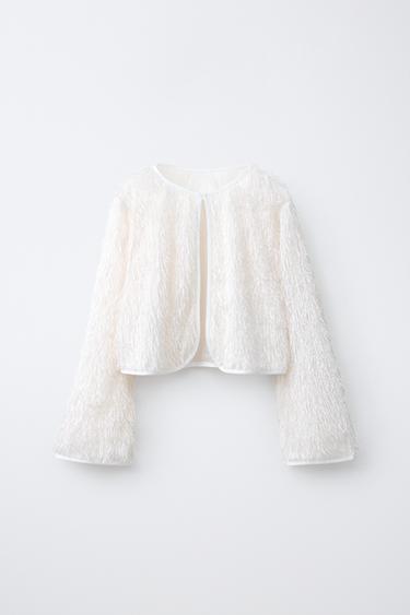 Zara FRINGED JACKET - white