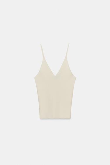 KNIT TOP WITH THIN STRAPS - Oyster-white by Zara