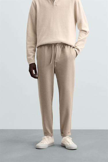 Zara EASY CARE JOGGER WAIST PANTS - taupe brown