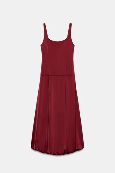 فستان ميدي بكسرات - أحمر وسط by Zara - Image 0