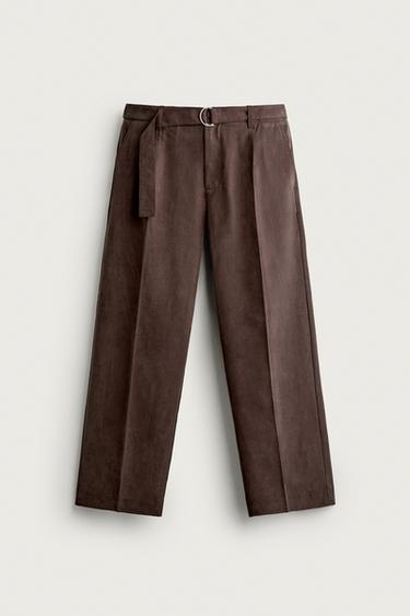 FLOWING RELAXED FIT TROUSERS WITH BELT - Dark brown by Zara