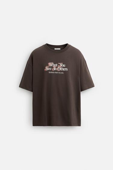 CAMISETA ESTAMPADO COMBINADO - Marrón de Zara