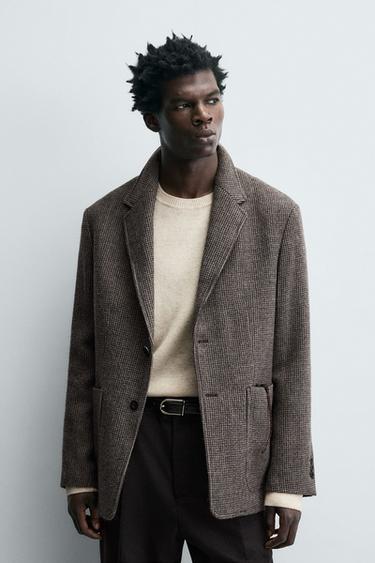 100% WOOL TEXTURED BLAZER - Anthracite Grey by Zara