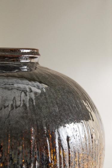 LARGE STRIPED STONEWARE VASE - Dark khaki by Zara - Image 3