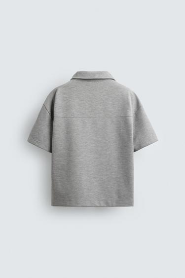 CROPPED FIT LABEL POLO SHIRT - Grey marl by Zara - Image 8