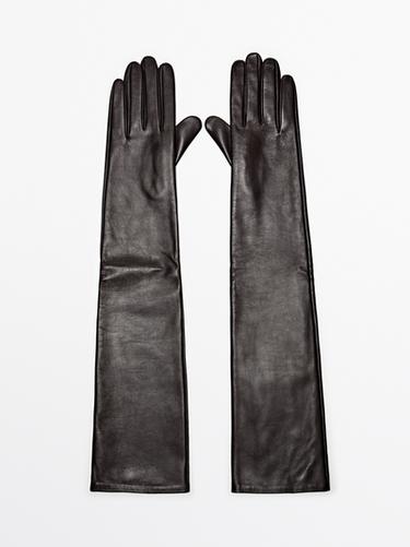 Zara Long nappa goatskin gloves - Brown