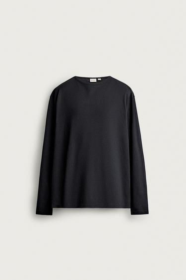 Zara BOAT NECK REGULAR FIT T-SHIRT - Dark navy